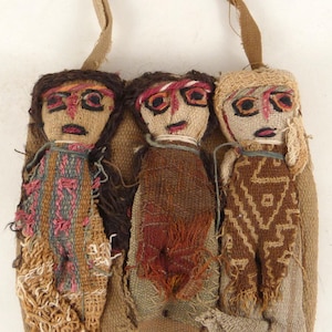 Peruvian Chancay Funeral Dolls, hand-made with ancient fabric
