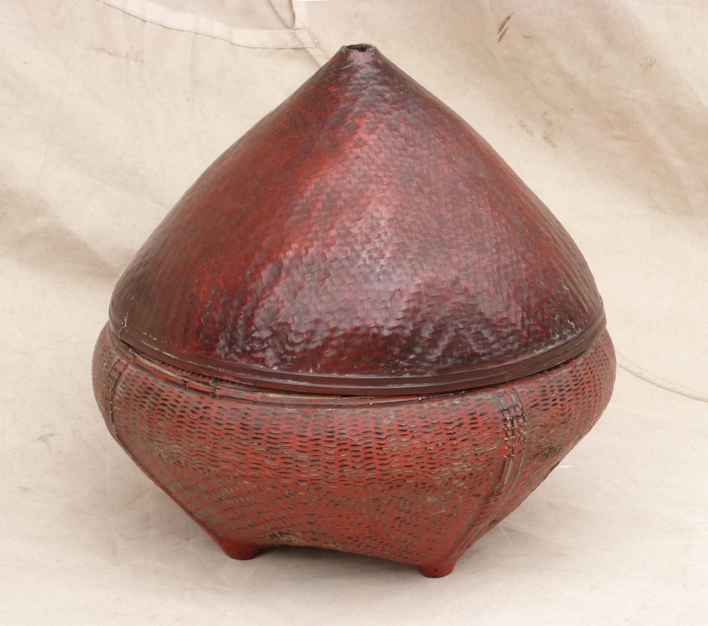Large Antique Chinese Red Lacquer Rice Basket with Pointed Lid Etsy