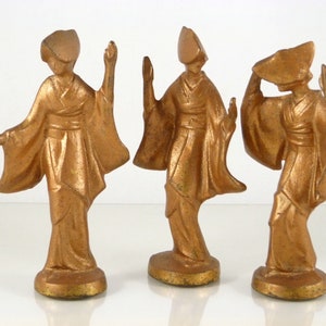 Set of 3 Awa Odori Dance/Geisha Figurines, vintage Mid-Century, Japan