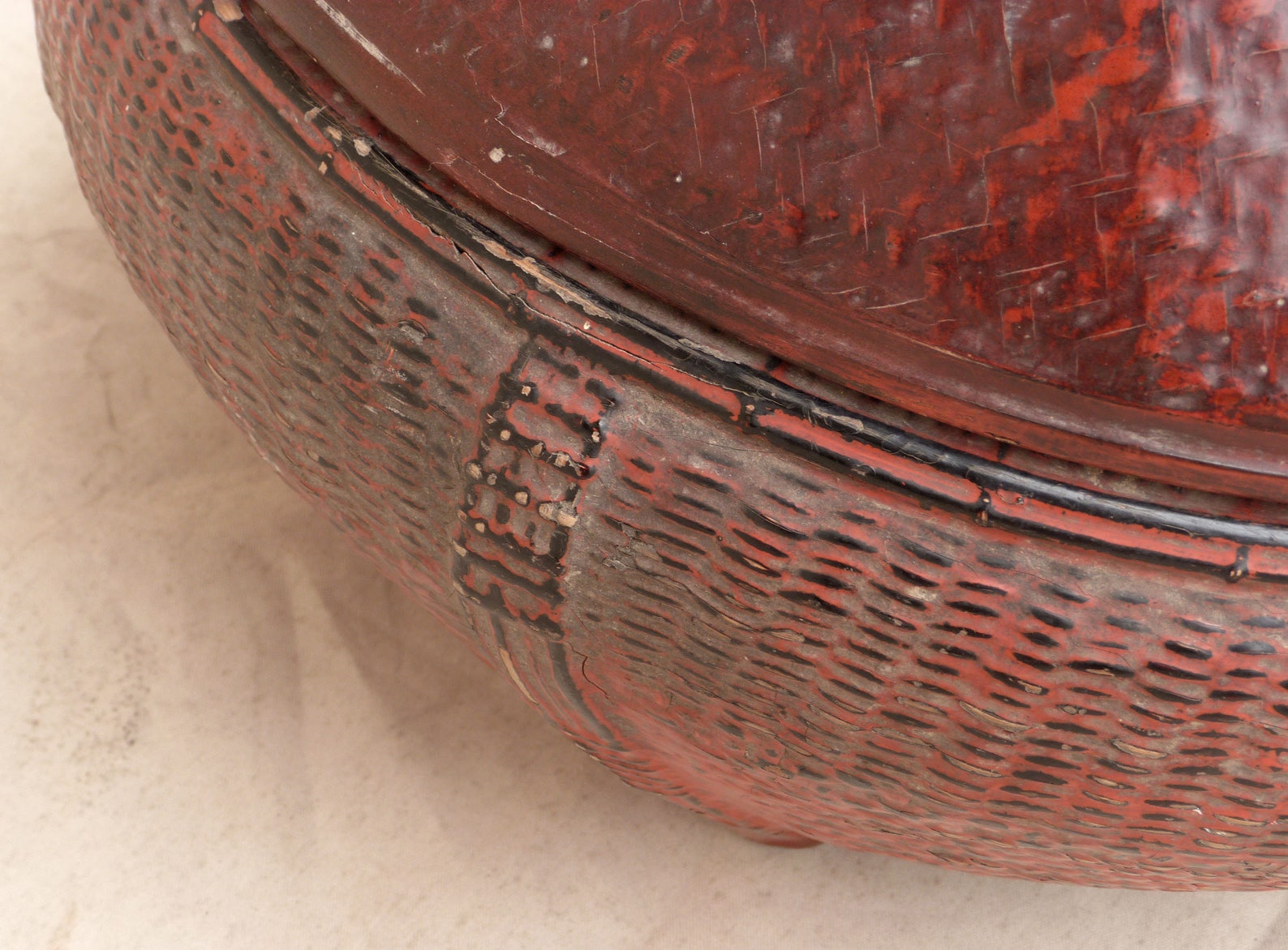 Large Antique Chinese Red Lacquer Rice Basket with Pointed Lid Etsy