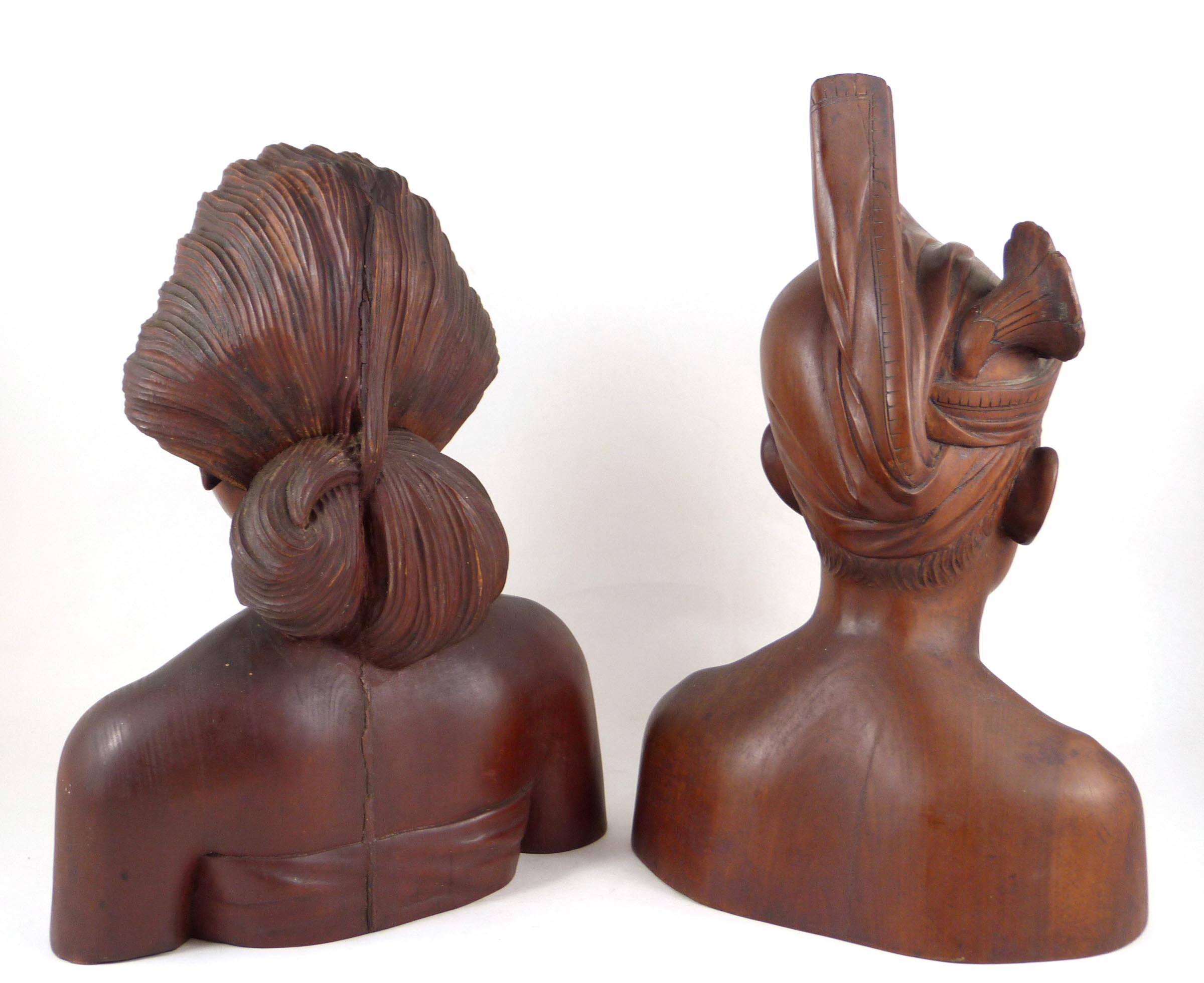 Vintage Klungkung Hand-carved Man & Woman Busts Pair Bali Indonesia ...