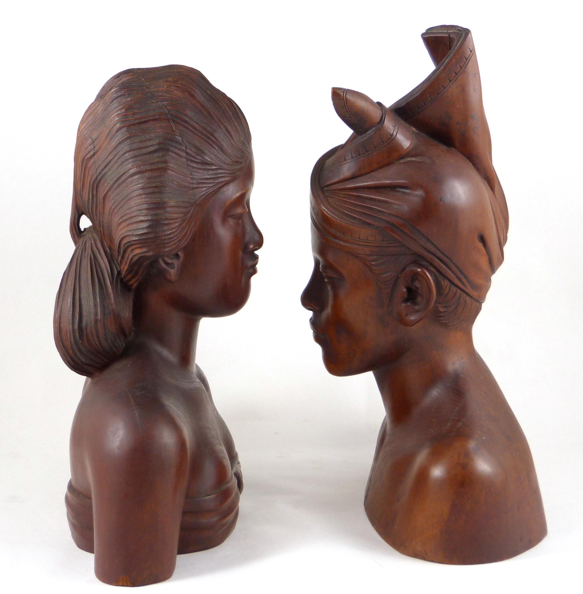 Vintage Klungkung Hand-carved Man & Woman Busts Pair Bali Indonesia ...