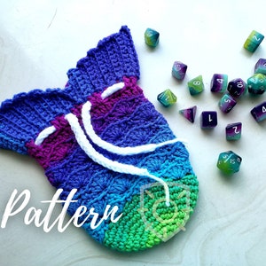 Mermaid Tail Dice Bag Pattern - Mermaid Dice Bag Pattern - DnD Dice Bag Pattern - Crochet Dice Bag for TTRPGs.