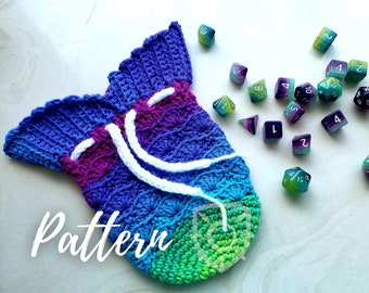 Mermaid Tail Dice Bag Pattern - Mermaid Dice Bag Pattern - DnD Dice Bag Pattern - Crochet Dice Bag for TTRPGs.