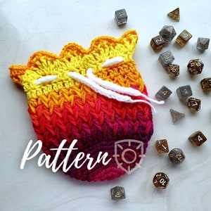 Phoenix Dice Bag Pattern - Phoenix Drawstring Bag Pattern - DnD Dice Bag Pattern - Crochet Dice Bag for TTRPG.