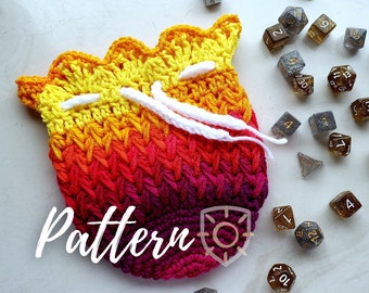 Phoenix Dice Bag Pattern - Phoenix Drawstring Bag Pattern - DnD Dice Bag Pattern - Crochet Dice Bag for TTRPG.