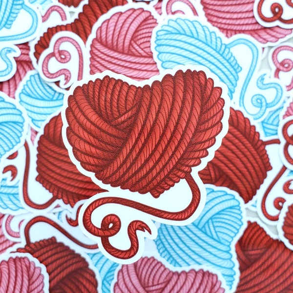 Crochet Heart Sticker - Yarn Heart Sticker - Crochet Themed Vinyl Sticker - Valentine's Day Gift,