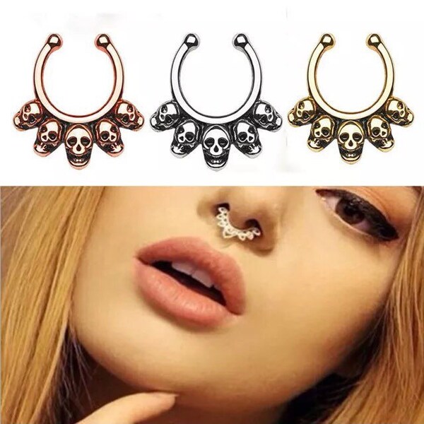 fake septum piercing with skulls. 3 colors