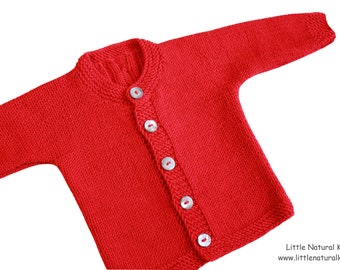 Hand Knitted Pure Merino Wool Basic Baby, Toddler & Kids Cardigan in Red and Sand Beige, More Colors, Girl's Sweater, Boy's Jacket