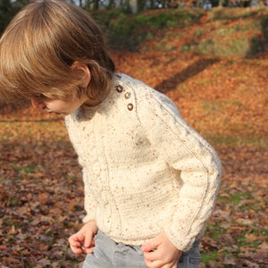 Aran Sweater in Natural Tweed, Merino Wool & Mohair, Hand Knitted, Baby, Toddler, and Kids, Cabled Pullover, Birthday or Christmas Gift image 3