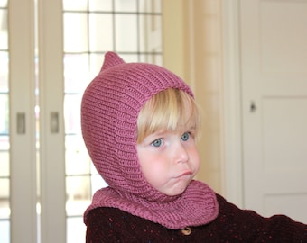 Baby, Toddler & Kids Pixie Balaclava Hat, Hand Knitted, Heather, Merino Lambswool, Old Green, Alpaca and Organic Merino Wool, More Colors