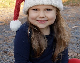 Santa Hat, Christmas Hat, Stocking Cap, Baby, Toddler & Kids, Alpaca and Organic Merino Wool, Hand Knitted, More Colors, Elf Pixie Hat