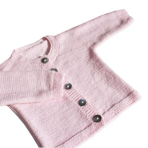Hand Knitted Merino Lambswool Baby Cardigan in Anthracite, Light Old Pink and Light Pink, More Colors, Alpaca, Organic, Baby Shower Gift image 6
