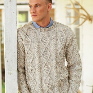 Aran Sweater in Natural Tweed, Pure Merino Wool and Mohair, Hand Knitted, More Colors, Cabled Pullover, Jumper, Men's Knitwear