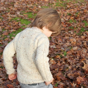 Aran Sweater in Natural Tweed, Merino Wool & Mohair, Hand Knitted, Baby, Toddler, and Kids, Cabled Pullover, Birthday or Christmas Gift image 4