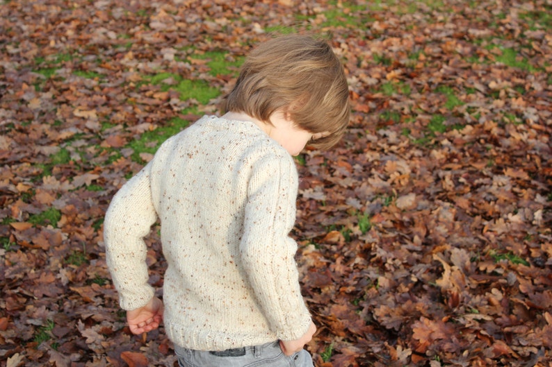 Aran Sweater in Natural Tweed, Merino Wool & Mohair, Hand Knitted, Baby, Toddler, and Kids, Cabled Pullover, Birthday or Christmas Gift image 4