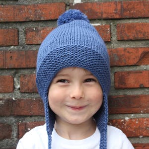 Merino Lambswool Baby, Toddler & Kids Winter Earflap Hat in Blue, Red, and Navy Blue, Hand Knitted, More Colors, Birthday or Christmas Gift