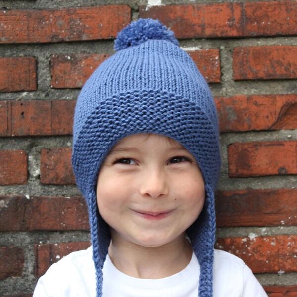 Baby Earflap Winter Hat Grey, Yellow And Blue Striped main image 1