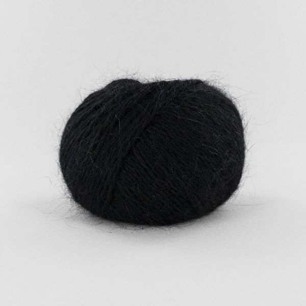 Black French Sustainable Angora & Merino Wool, Coeur d'Angora, Fonty, Navy Blue, Gray Melange, Pure White, Classic Red, 25 gr (0.88 oz)