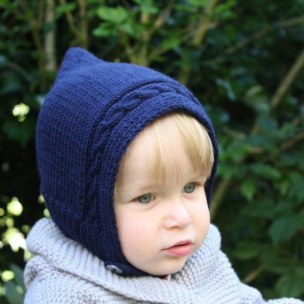 Hand Knitted Pure Merino Wool Baby, Toddler & Kids Elf Pixie Hat in Navy Blue, Dark Green, Red, More Colors, Organic, Cable, Christmas Gift