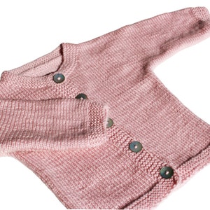 Hand Knitted Merino Lambswool Baby Cardigan in Anthracite, Light Old Pink and Light Pink, More Colors, Alpaca, Organic, Baby Shower Gift image 5