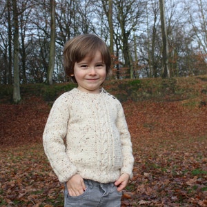 Aran Sweater in Natural Tweed, Merino Wool & Mohair, Hand Knitted, Baby, Toddler, and Kids, Cabled Pullover, Birthday or Christmas Gift image 2