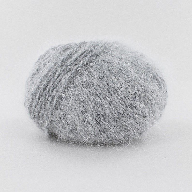 Navy Blue French Sustainable Angora & Merino Wool, Coeur d'Angora, Fonty, Black, Gray Melange, Pure White, Classic Red, 25 gr 0.88 oz Gray Melange (211)