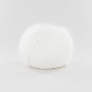 Navy Blue French Sustainable Angora & Merino Wool, Coeur d'Angora, Fonty, Black, Gray Melange, Pure White, Classic Red, 25 gr 0.88 oz Pure White (335)