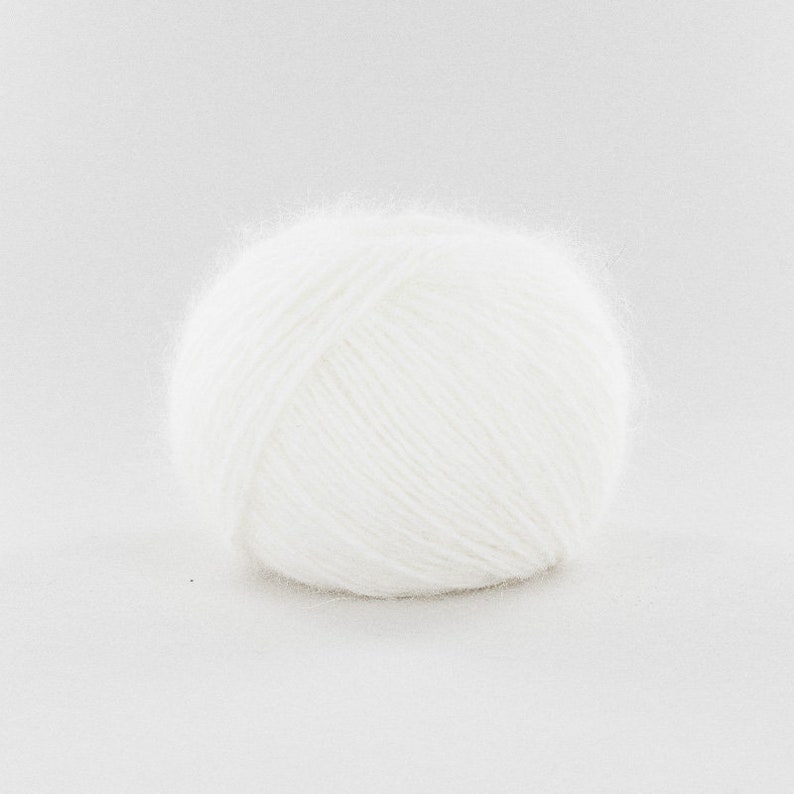 Navy Blue French Sustainable Angora & Merino Wool, Coeur d'Angora, Fonty, Black, Gray Melange, Pure White, Classic Red, 25 gr 0.88 oz Pure White (335)