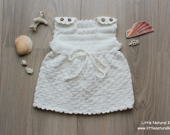 Hand Crocheted Organic Cotton Baby, Toddlers and Kids Dress in Ivory, More Colors, Summer