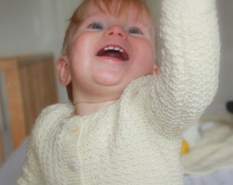 Hand Knitted Pure Merino Wool Baby, Toddler and Kids Cardigan in Natural - More Colors