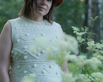 Sweater Vest in Natural, Sleeveless, Alpaca and Natural Merino Wool, Hand Knitted, More Colors, Pullover Women's Knitwear, Knitted, Adult