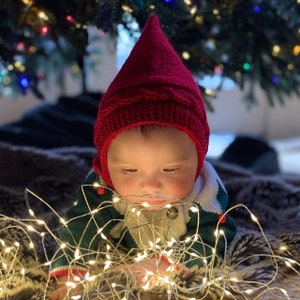 Baby, Toddler and Kids Elf Pixie Hat in Red, Alpaca & Natural Merino Wool, Hand Knitted, More Colors, Gnome Cap, Cable, Christmas Gift