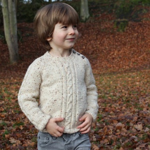 Aran Sweater in Natural Tweed, Merino Wool & Mohair, Hand Knitted, Baby, Toddler, and Kids, Cabled Pullover, Birthday or Christmas Gift image 1