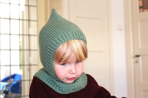 French Alpaca and Merino Pixie balaclava Merino Wool Balaclava: Knit Pixie Elf Hat With Neck Warmer  main image 3