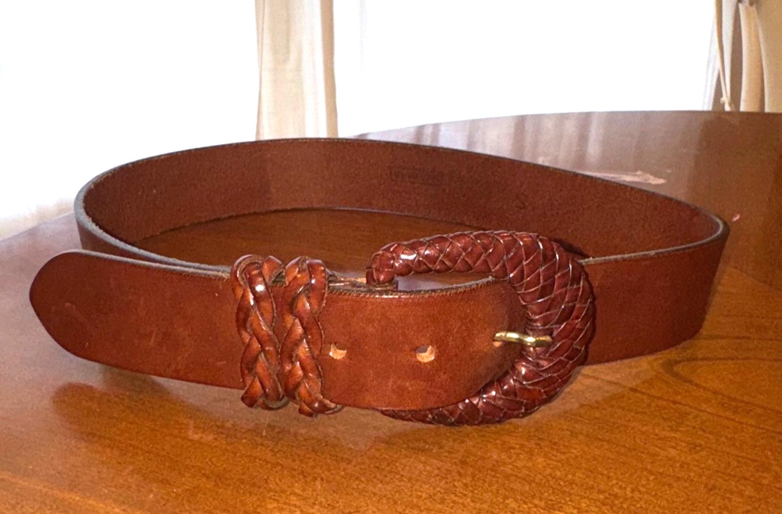 Harold’s Scroll Etched Square Metal Buckle Brown Leather Belt Sz S Western Square Buckle Floral Western Embossed Leather Belt (Brown  main image 2