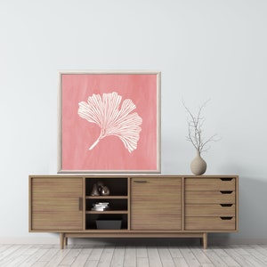 Feuille de Gingko – rose, Printable art, impression téléchargeable, art contemporain moderne, décoration murale symbolique, téléchargement numérique, décoration intérieure
