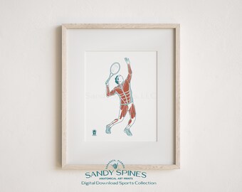Tennis Player Anatomy Art Print | Male Muscular System Motion (Digital Download)