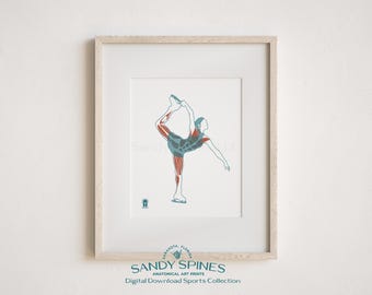Figure Skating Anatomy Art Print | Female Ice Skater Sports Anatomy (Digital Download)
