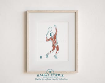 Tennis Male Athlete Anatomy Art Print | Male Muscular System Motion (Digital Download)