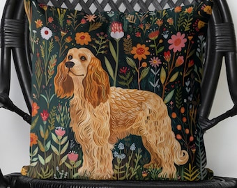 Cocker Spaniel Throw Pillow – Floral Dog Cushion Cover