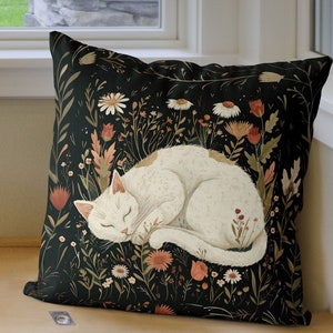 Short haired White Cat pillow cover, 18x18 or 24x24 inch, handmade cotton/linen cat cushion cover, perfect cat lover gift