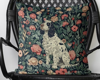 English Setter Pillow Cover – William Morris Style Dog Cushion