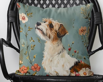 Jack Russell Terrier Dog Pillow Cover - Handmade Cotton Linen Mix Cushion Cover - Print both sides - Cute Jack Russell country cottage style