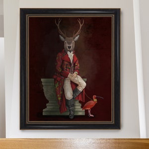 Limited Edition Stag painting - Lord Becket & Ibis - Deer canvas art, Anthropomorphic, Deer art, Renaissance art, Regency decor, Deer print