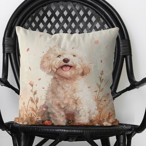 Modern Bichon Frise Pillow Cover in neutral tones, Cute gift for dog lover, 18x18 or 24x24 inch, handmade cotton/linen cushion cover