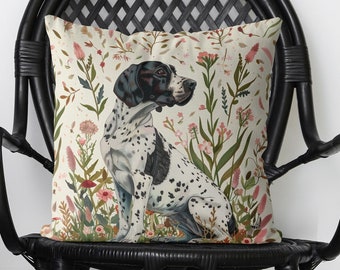 Modern Black and White German Pointer Dog Pillow Cover - Handmade Cotton Linen Mix Cushion Cover - Print both sides