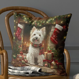 West Highland Terrier Christmas Pillow Cover - Handmade Cotton Linen Mix Cushion Cover - Print both sides - Cute Westie Dog Xmas Gift