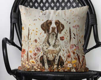 Brown and White German Pointer Dog Pillow Cover - Handmade Cotton Linen Mix Cushion Cover - Print both sides
