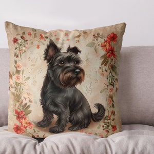 Scottish Terrier Pillow Cover - Handmade, Print both sides - Cute Scottie Dog, Vintage style Romantic French Country Cottage